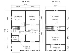 Дом 6 на 9 с террасой и балконом  для постоянного проживания  - проекты и цены со сборкой под ключ