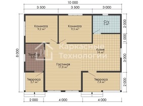 Одноэтажный дом 8 на 10 с террасой  для постоянного проживания  - проекты и цены со сборкой под ключ